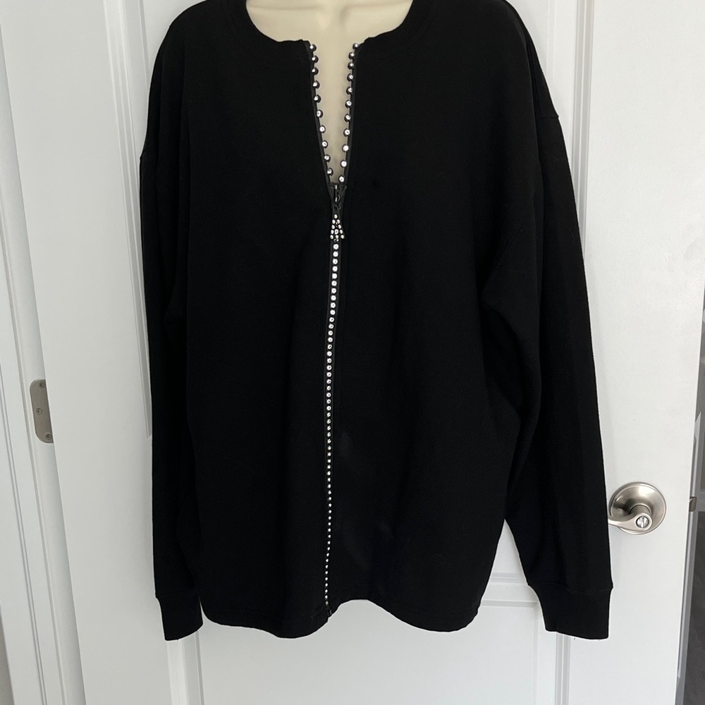 Isaac’s Design VTG Black Women's Cardigan with Bling Zipper Pockets